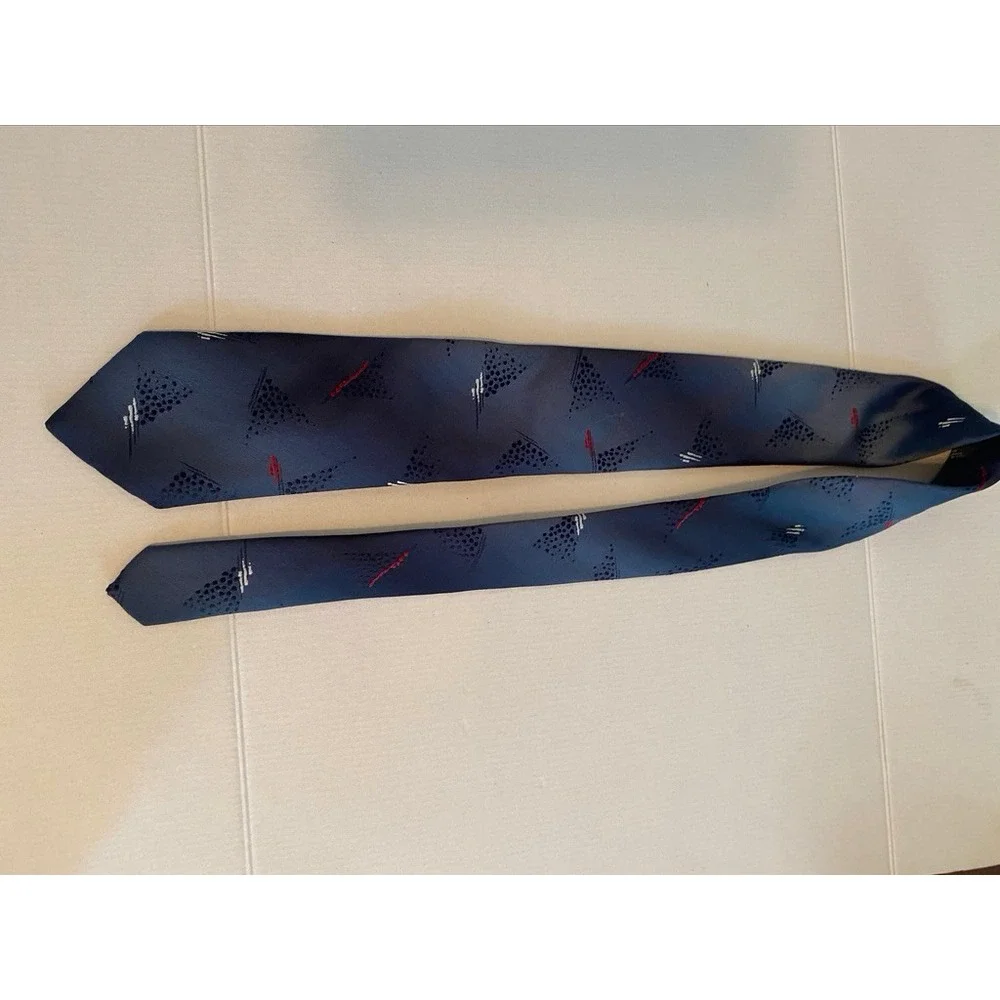 Rick Bennett Mens Navy Blue Abstract Geometric Pattern Necktie Modern Silk Blend